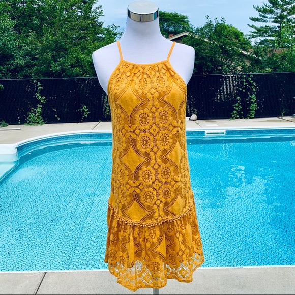Skylar & Jade Dresses & Skirts - Skylar & Jade Mustard Yellow Lace Mini Dress Med